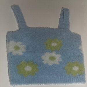 Kendall & Kylie Light Blue Fuzzy Floral Knit Crop Sweater